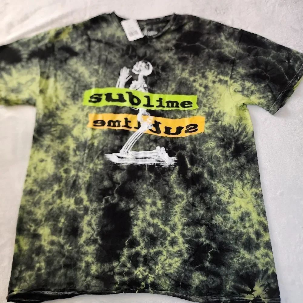 Sublime Green Tye Dye Tshirt With Praying Skelton Graphic Size Large New